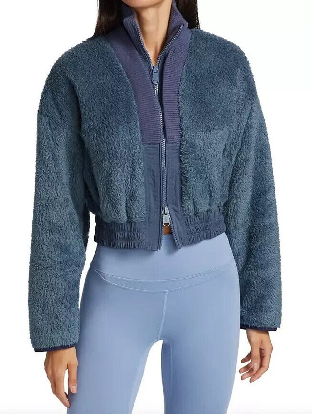 Free People Movement Jacket Womens Medium Blue Gear Up Sherpa Bomber Coat